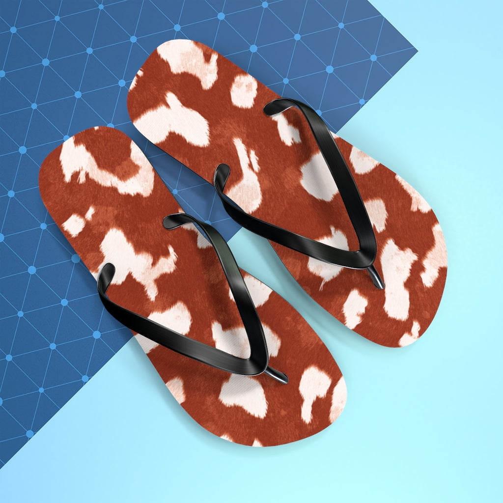 Red Cow Print Flip Flops