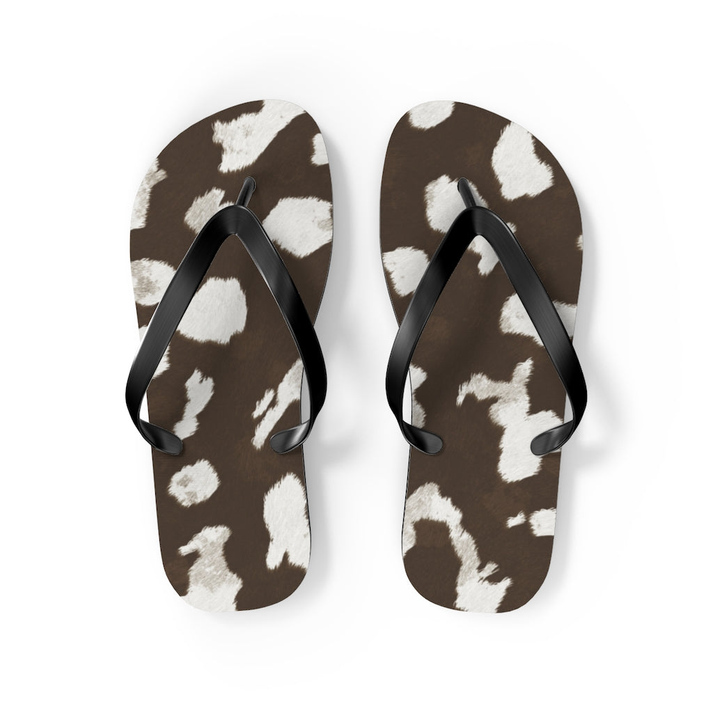 Taupe Cow Print Flip Flops