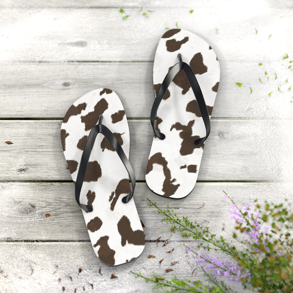 Taupe Cow Print Flip Flops