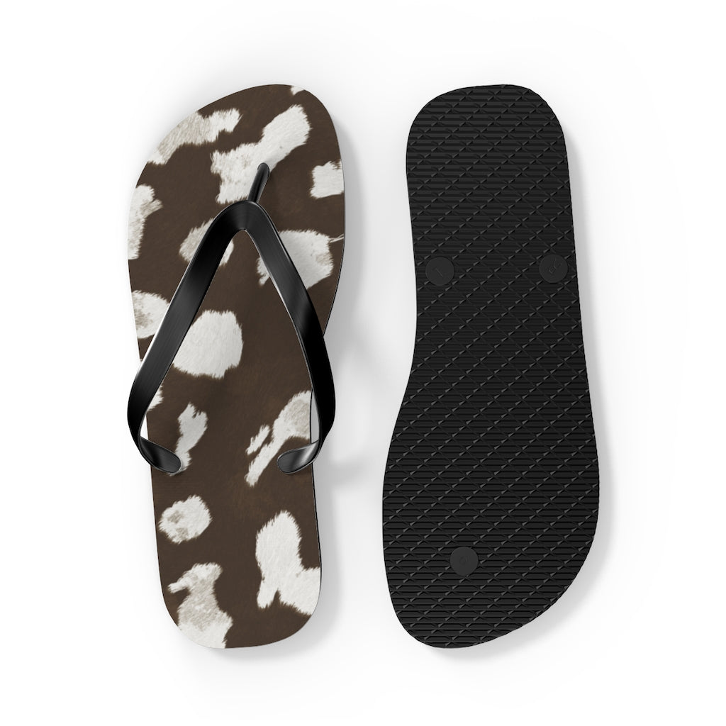 Taupe Cow Print Flip Flops
