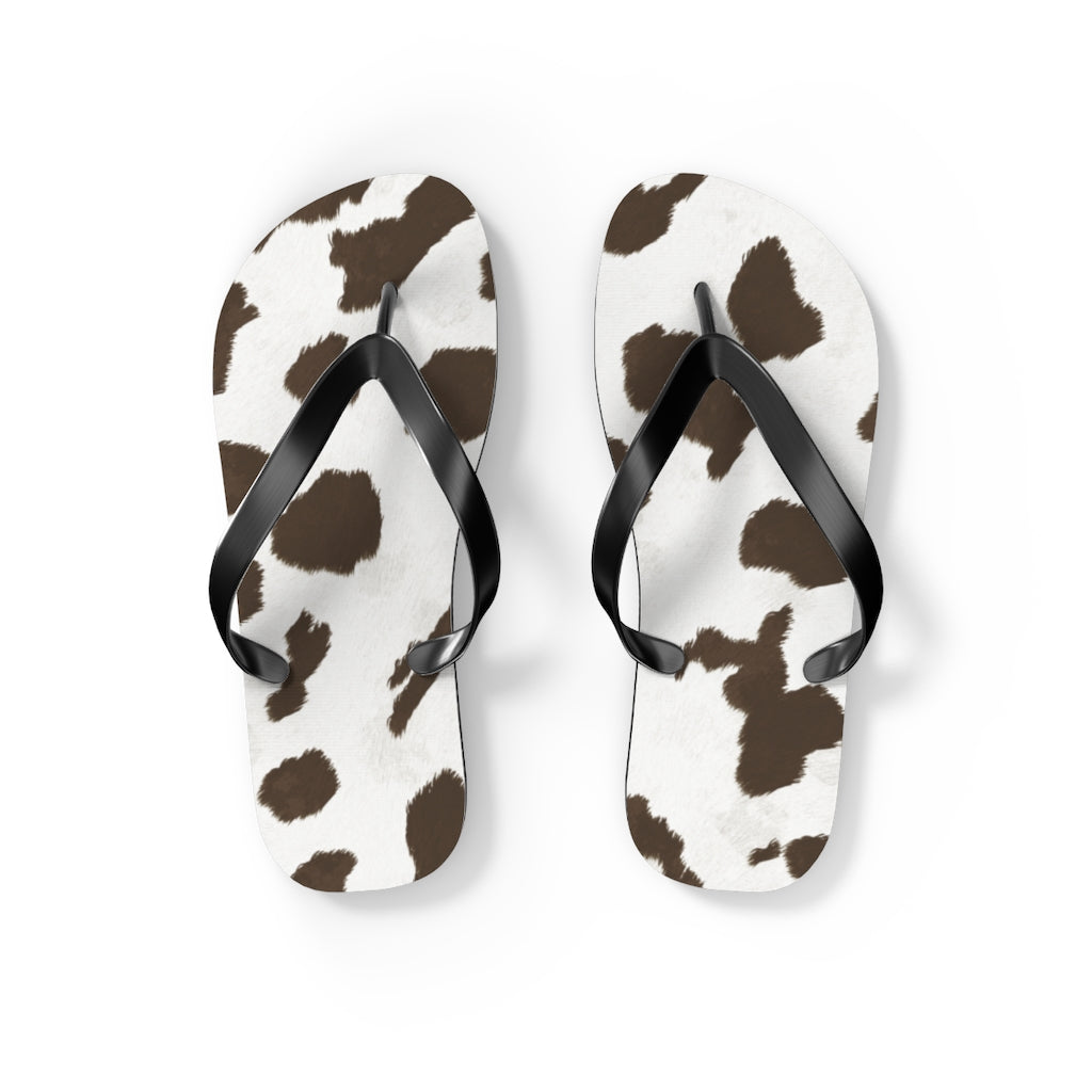 Taupe Cow Print Flip Flops