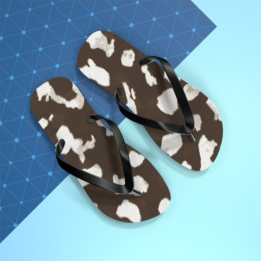 Taupe Cow Print Flip Flops